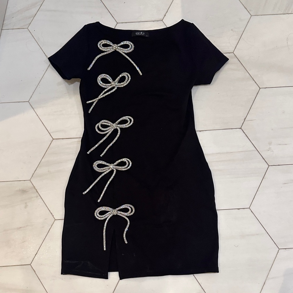 Akira brand -  Black Mini Dress with Silver Bow Details